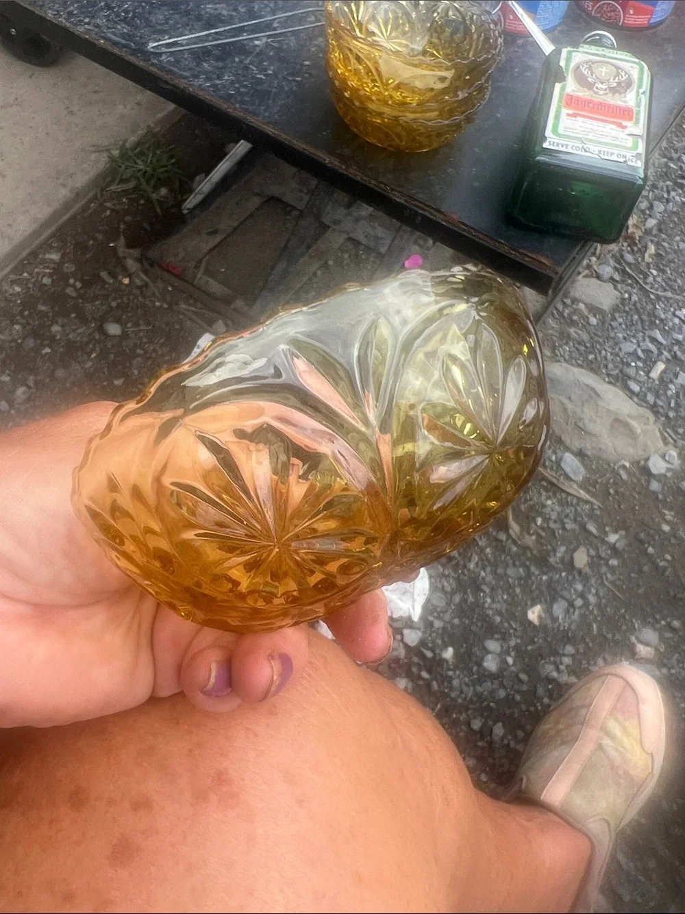 Vintsge Amber Pressed Glass Decorative Bowl - Elegant Home Art